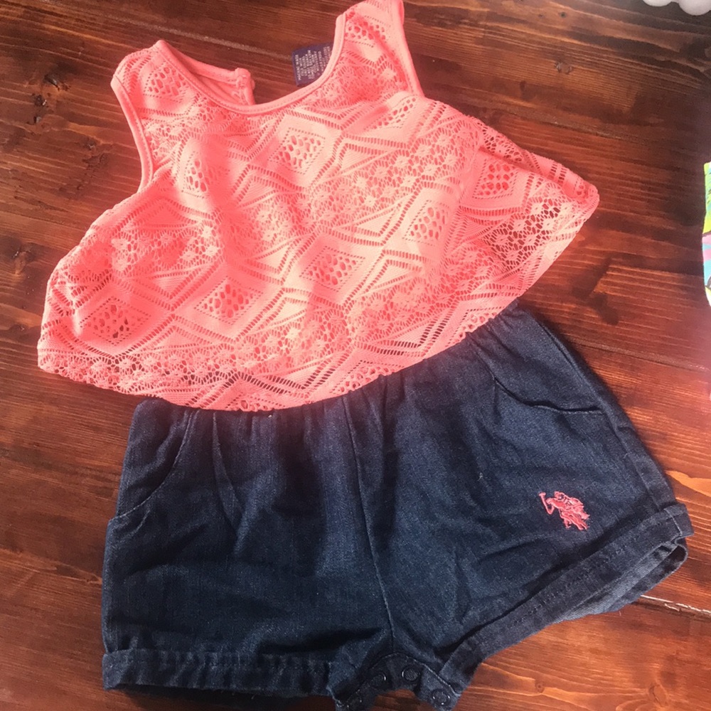 Coral & denim romper